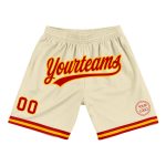Personalized Red-Gold Authentic Throwback Basketball Shorts in Cream Color Personalized Cream Red-Gold Authentic Throwback