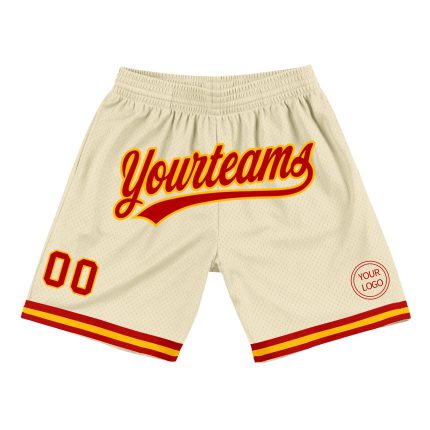 Personalized Red-Gold Authentic Throwback Basketball Shorts in Cream Color Personalized Cream Red-Gold Authentic Throwback