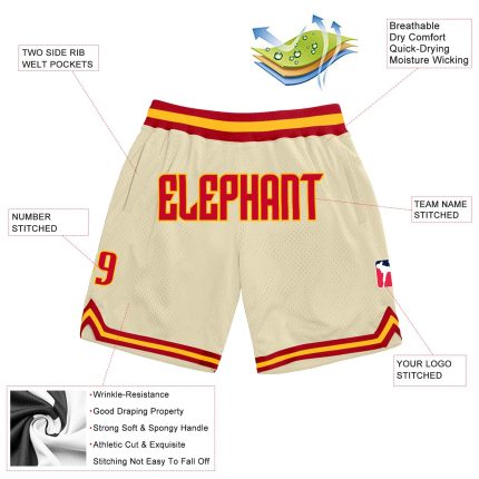 Custom Team Name & Number Red-Gold Personalized Throwback Basketball Shorts Authentic Design Personalized Cream Red-Gold