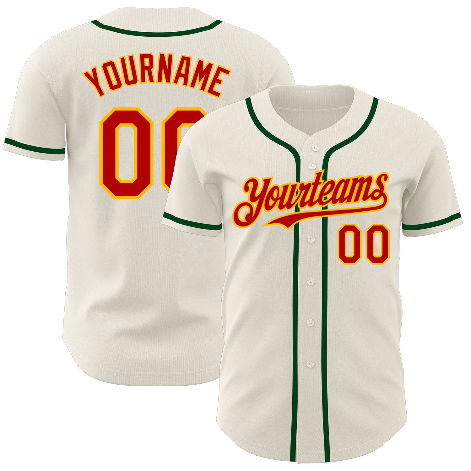 Personalized Baseball Jersey in Cream Red Gold-Green Colors Personalized Cream Red Gold-Green Baseball Jersey