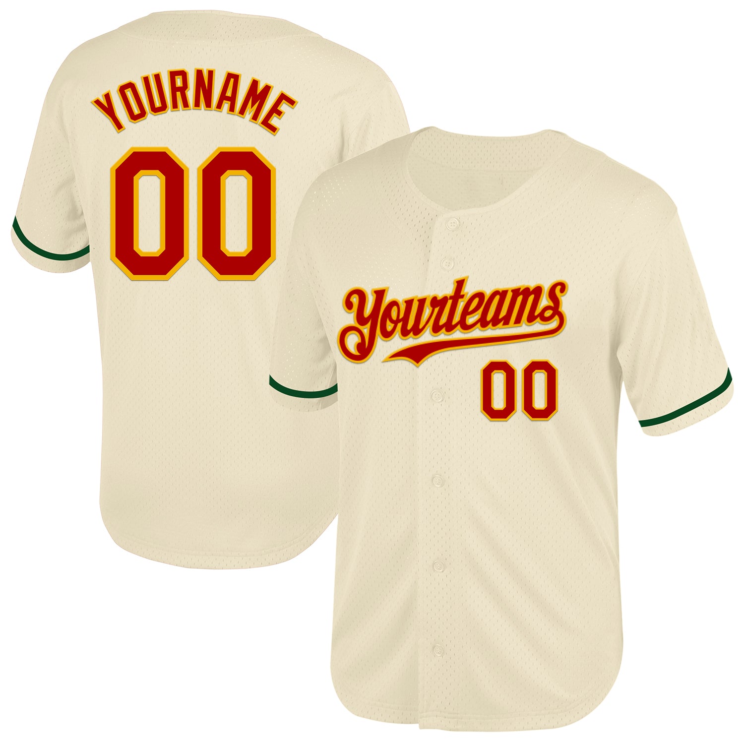 Personalized Red Gold Mesh Baseball Jersey - Throwback Style, Custom Name & Number Option Personalized Cream Red-Gold Mesh
