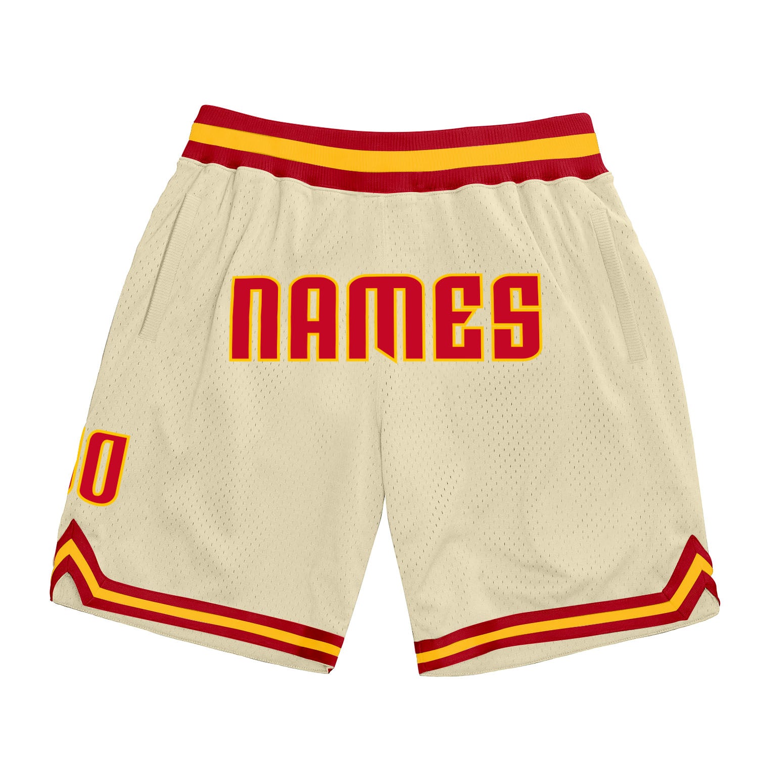 Personalized Red Gold Throwback Basketball Shorts for Men and Women Personalized Cream Red-Gold Throwback Basketball Shorts