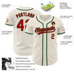 Personalized Authentic Baseball Jersey in Cream Red-Green Color Personalized Cream Red-Green Authentic Baseball Jersey