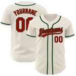 Personalized Authentic Baseball Jersey in Cream Red-Green Color Personalized Cream Red-Green Authentic Baseball Jersey
