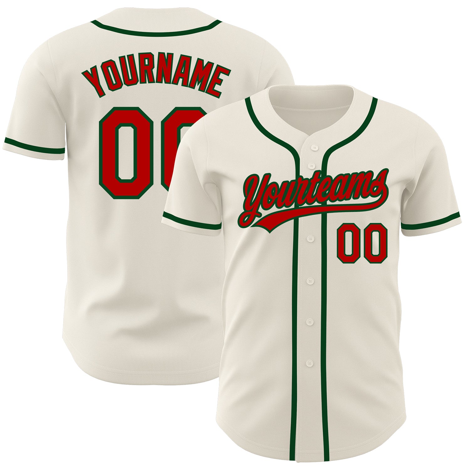Personalized Authentic Baseball Jersey in Cream Red-Green Color Personalized Cream Red-Green Authentic Baseball Jersey