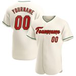 Custom Name and Number Authentic Baseball Jersey | Personalized Red-Green Team Jersey Personalized Cream Red-Green Authentic