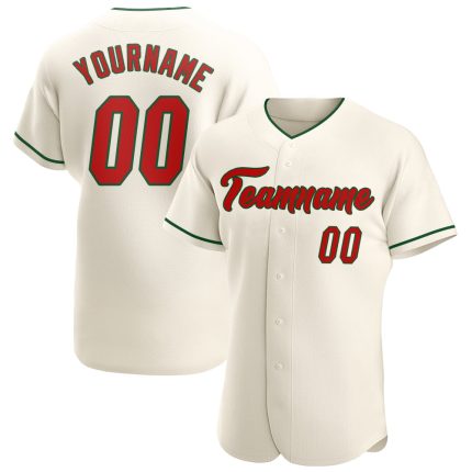 Custom Name and Number Authentic Baseball Jersey | Personalized Red-Green Team Jersey Personalized Cream Red-Green Authentic