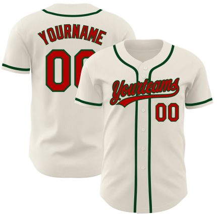 Personalized Red-Green Cream Baseball Jersey for Men and Women Personalized Cream Red-Green Baseball Jersey 2