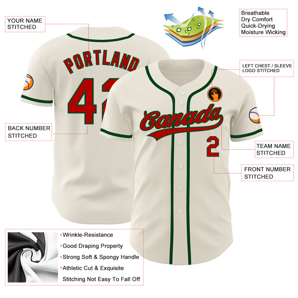 Personalized Red-Green Cream Baseball Jersey for Men and Women Personalized Cream Red-Green Baseball Jersey 2 - Image 3