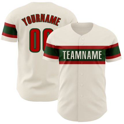 Personalized Red-Green Baseball Jersey for Kids, Custom Cream Color Jersey, Size 3 Personalized Cream Red-Green Baseball