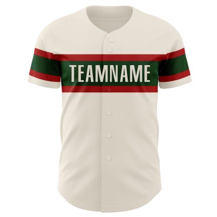 Personalized Red-Green Baseball Jersey for Kids, Custom Cream Color Jersey, Size 3 Personalized Cream Red-Green Baseball
