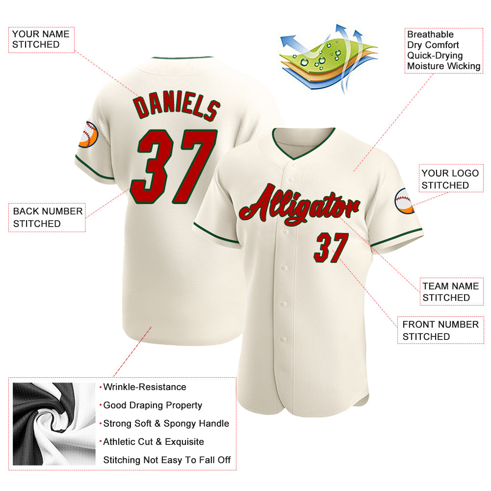 Custom Cream Red-Green Baseball Jersey - Personalized Sports Apparel Personalized Cream Red-Green Baseball Jersey - Image 3