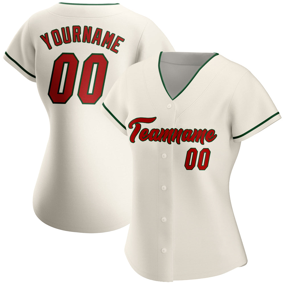 Custom Cream Red-Green Baseball Jersey - Personalized Sports Apparel Personalized Cream Red-Green Baseball Jersey - Image 2