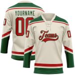 Custom Name and Number Hockey Jersey - Personalized Cream Red-Green Lace Neck Team Apparel Personalized Cream Red-Green Hockey