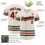 Custom Name and Number Personalized Authentic Baseball Jersey - Cream with Red-Green Line Personalized Cream Red-Green Line