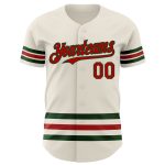 Custom Name and Number Personalized Authentic Baseball Jersey - Cream with Red-Green Line Personalized Cream Red-Green Line