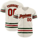 Custom Name and Number Personalized Authentic Baseball Jersey - Cream with Red-Green Line Personalized Cream Red-Green Line