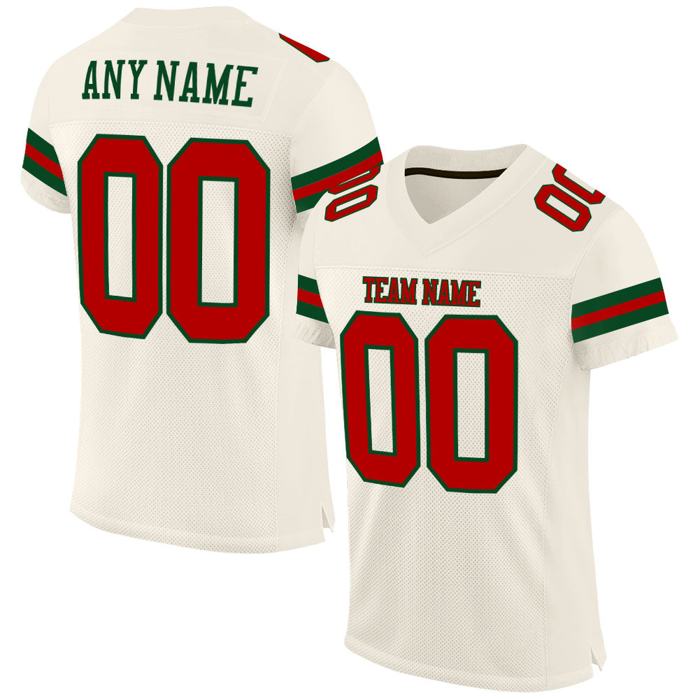 Customizable Red-Green Mesh Football Jersey with Personalized Name and Number - Authentic Team Apparel Personalized Cream