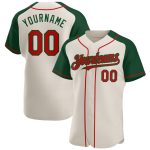 Personalized Baseball Jersey Cream Red-Green Raglan Sleeves for Men and Women Personalized Cream Red-Green Raglan Sleeves