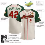 Personalized Baseball Jersey Cream Red-Green Raglan Sleeves for Men and Women Personalized Cream Red-Green Raglan Sleeves