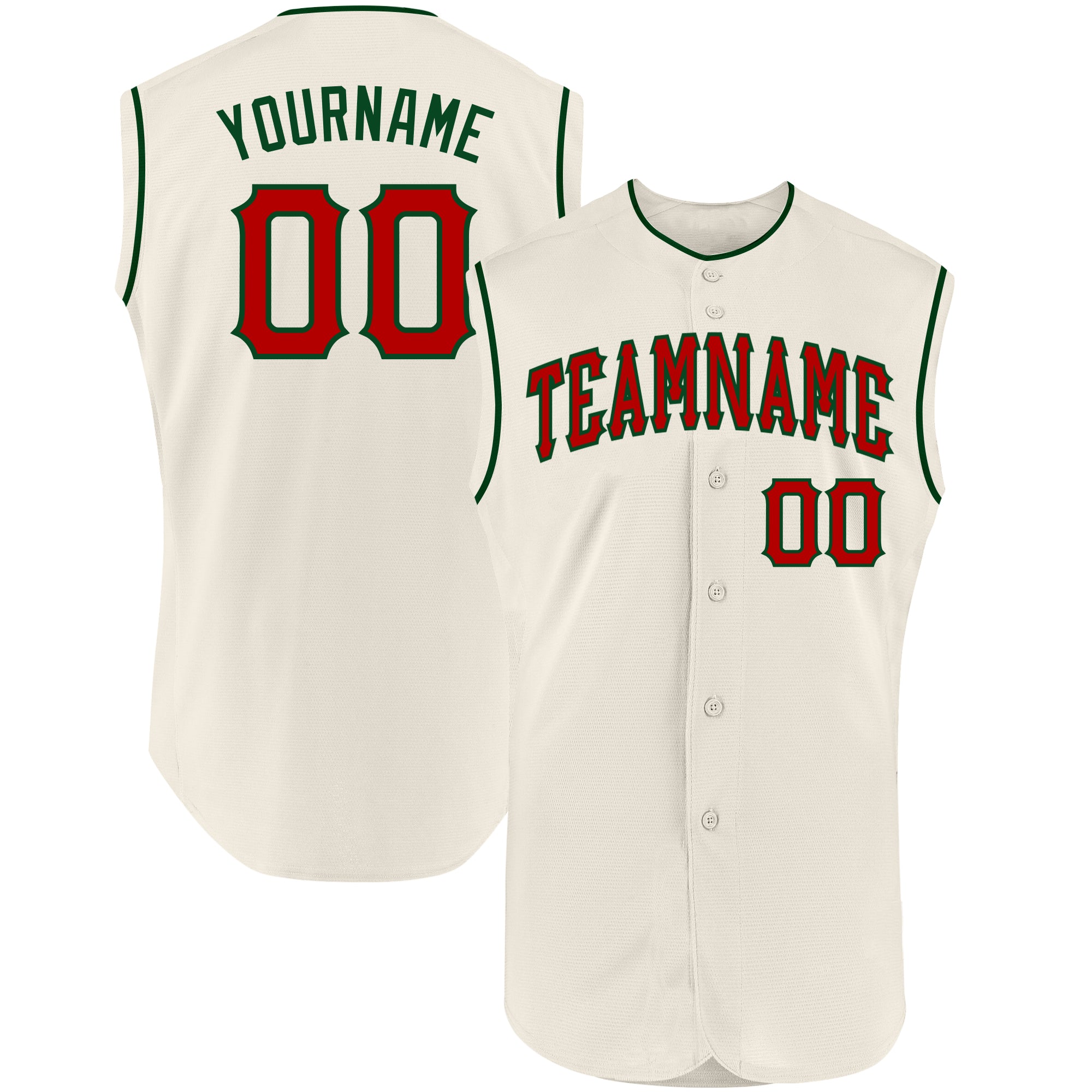 Personalized Red Green Sleeveless Baseball Jersey - Custom Sports Apparel Personalized Cream Red-Green Sleeveless Baseball