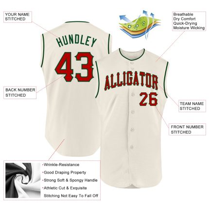 Personalized Red Green Sleeveless Baseball Jersey - Custom Sports Apparel Personalized Cream Red-Green Sleeveless Baseball
