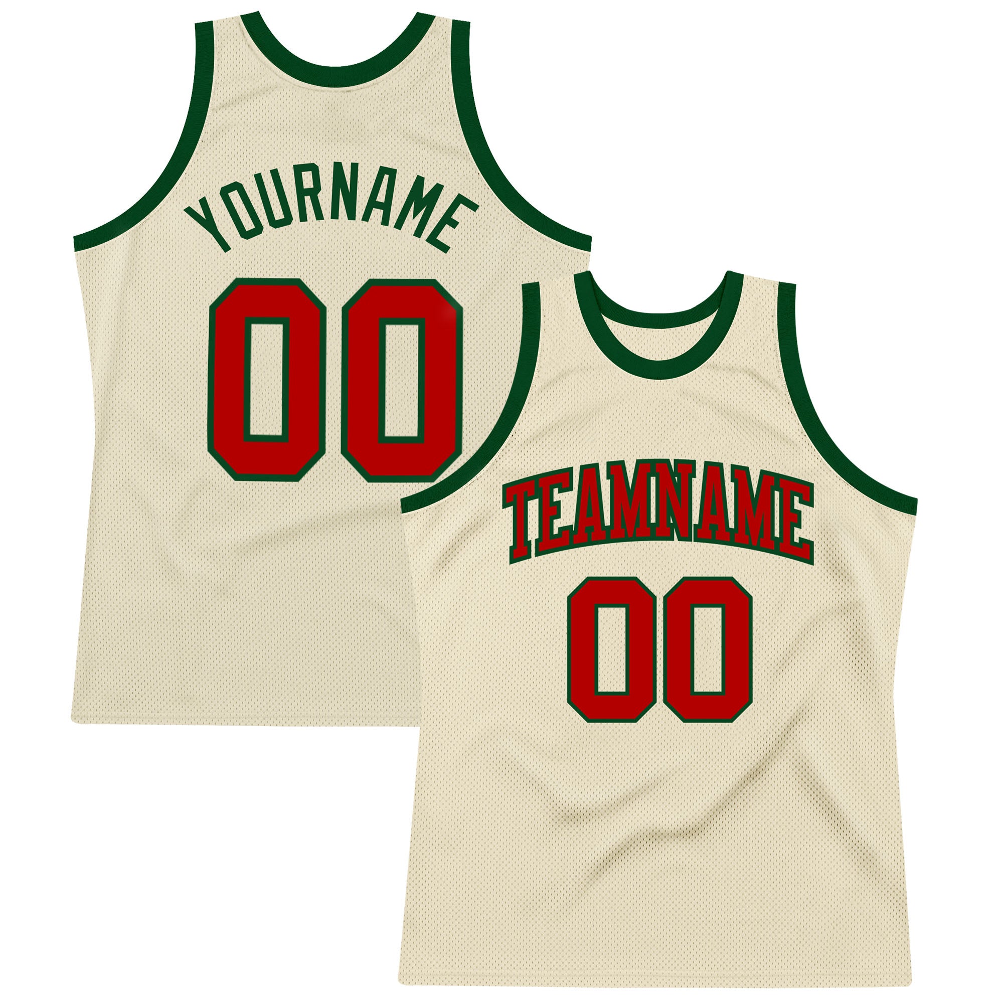 Personalized Red-Green Basketball Jersey - Custom Throwback Design Personalized Cream Red-Green Throwback Basketball Jersey