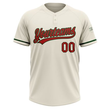 Personalized Unisex Softball Jersey in Cream Red-Green Two-Button Style Personalized Cream Red-Green Two-Button Unisex Softball