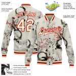 Personalized 3D Red Heron Flower Varsity Bomber Letterman Jacket - Custom Full-Snap Design Personalized Cream Red Heron And