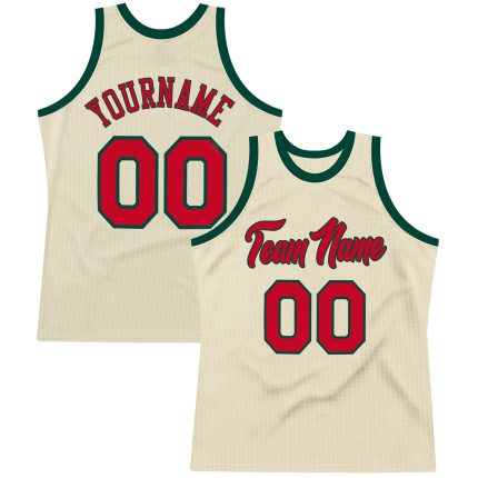 Personalized Red-Hunter Green Basketball Jersey - Custom Cream Throwback Jersey Personalized Cream Red-Hunter Green Throwback