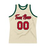 Personalized Red-Hunter Green Basketball Jersey - Custom Cream Throwback Jersey Personalized Cream Red-Hunter Green Throwback