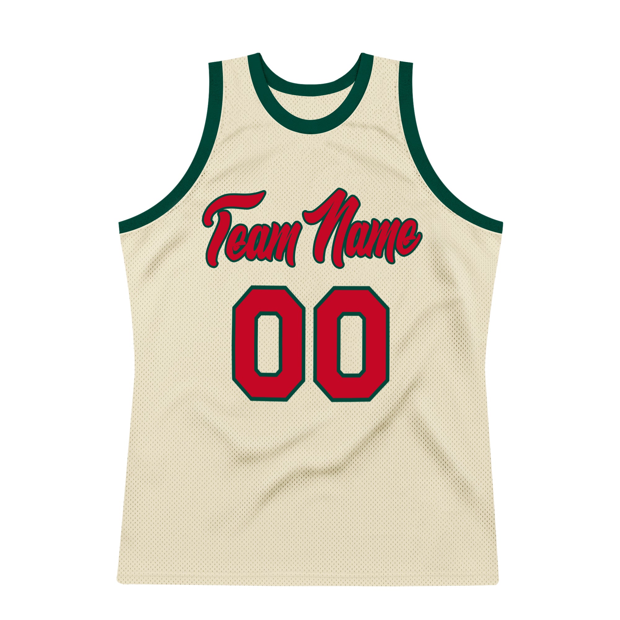 Personalized Red-Hunter Green Basketball Jersey - Custom Cream Throwback Jersey Personalized Cream Red-Hunter Green Throwback - Image 7