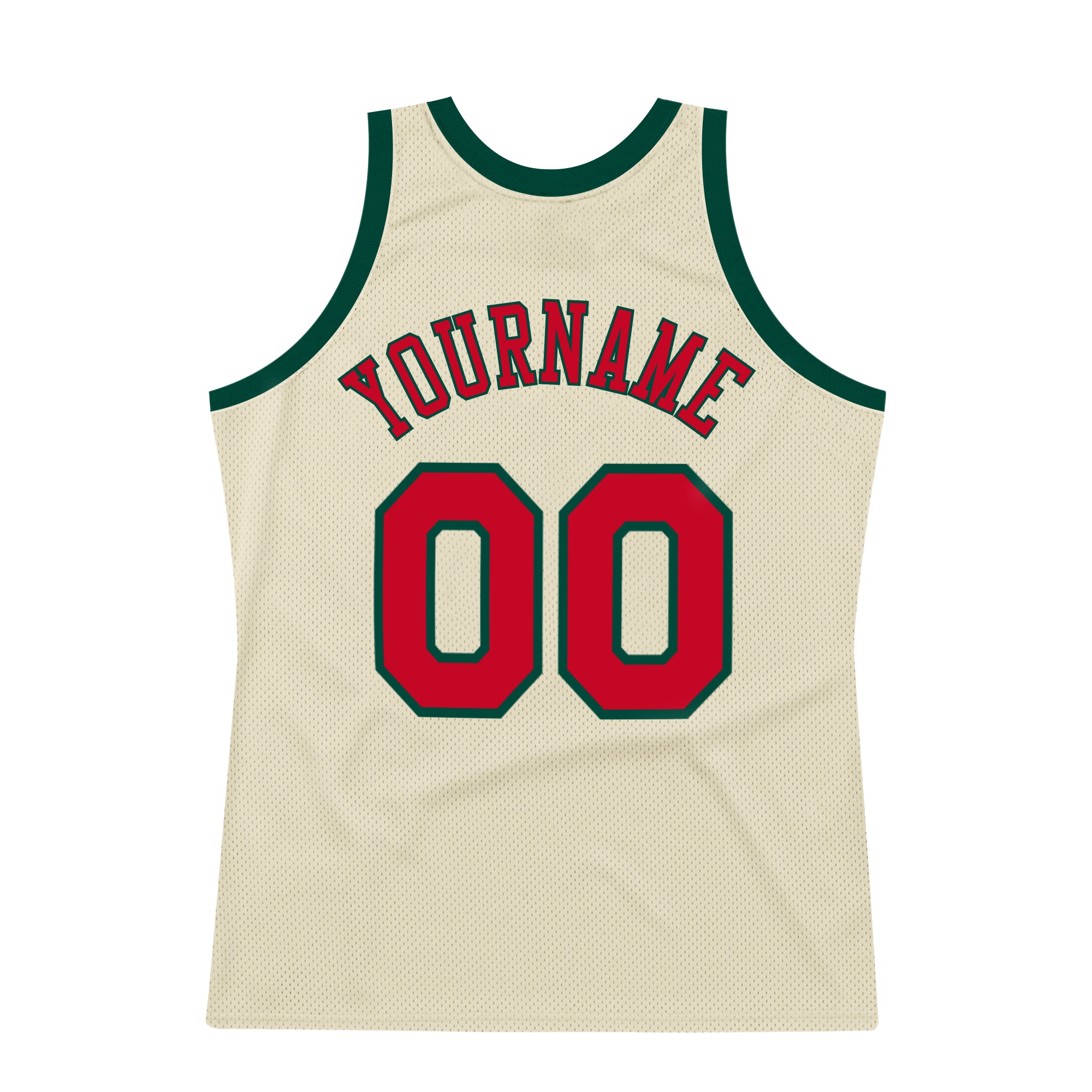 Personalized Red-Hunter Green Basketball Jersey - Custom Cream Throwback Jersey Personalized Cream Red-Hunter Green Throwback - Image 6