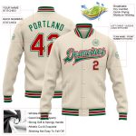 Personalized Varsity Letterman Jacket in Cream Red and Kelly Green Full-Snap Design Personalized Cream Red-Kelly Green Bomber