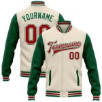 Personalized Red and Kelly Green Two Tone Bomber Jacket Full-Snap Varsity Letterman Personalized Cream Red-Kelly Green Bomber