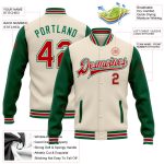 Custom Name and Number Two Tone Jacket - Personalized Red and Kelly Green Bomber Varsity Full-Snap Letterman Personalized