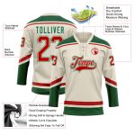 Personalized Hockey Jersey in Cream Red and Kelly Green Lace Neck Design Personalized Cream Red-Kelly Green Hockey Lace Neck