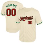 Personalized Cream Baseball Jersey with Red and Kelly Green Accents - Throwback Style Personalized Cream Red-Kelly Green