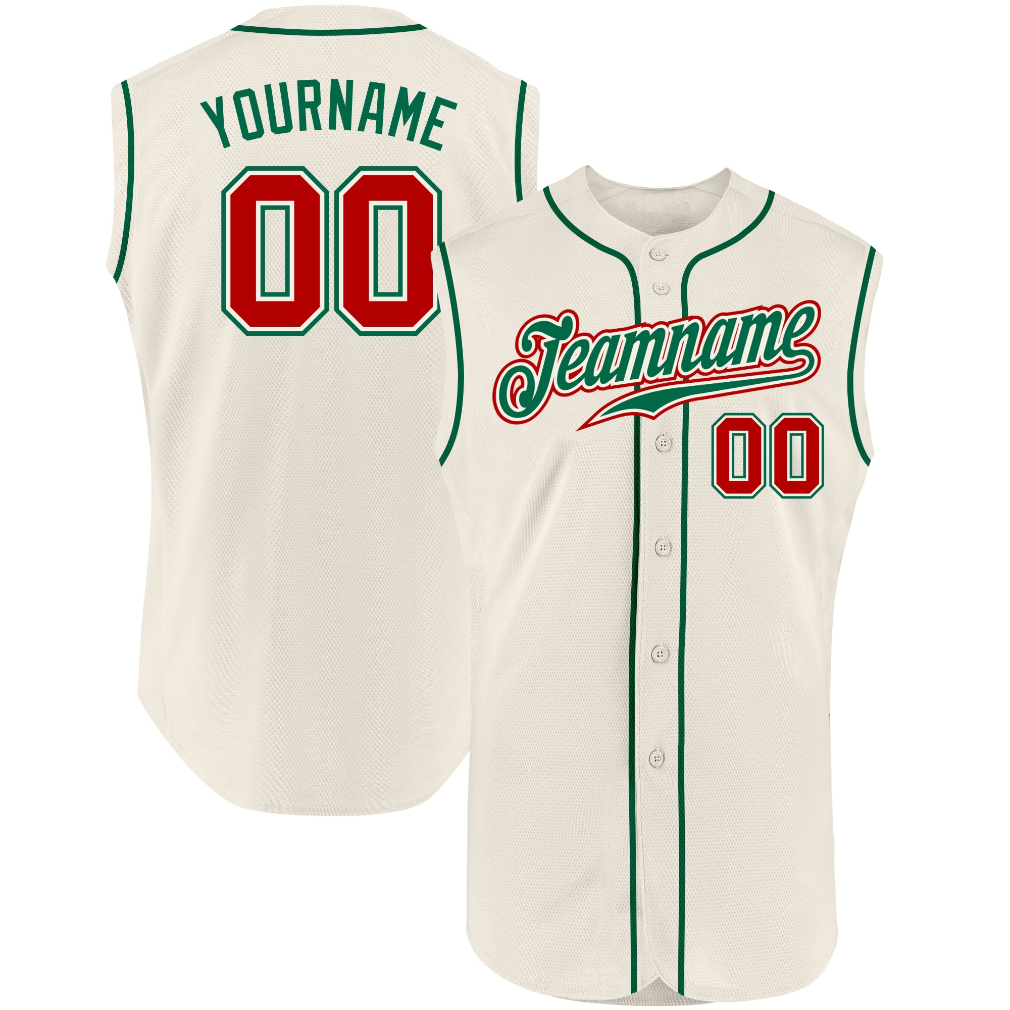 Personalized Red Cream Sleeveless Baseball Jersey for Custom Team Apparel Personalized Cream Red-Kelly Green Sleeveless Baseball