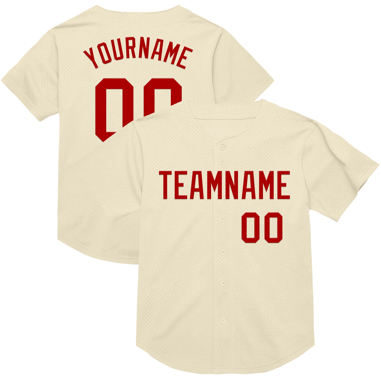 Custom Cream Red Mesh Authentic Baseball Jersey - Throwback Style Personalized Cream Red Mesh Authentic Throwback Baseball