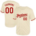 Customizable Red Mesh Baseball Jersey with Personalized Name and Number - Authentic Throwback Team Design Personalized Cream