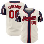 Custom Name and Number Authentic Baseball Jersey in Cream, Red, Navy - Personalized Team Jersey with Arm Shapes Personalized
