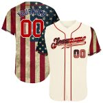 Personalized 3D American Flag Baseball Jersey in Cream Red-Navy Personalized Cream Red-Navy 3D American Flag Baseball Jersey