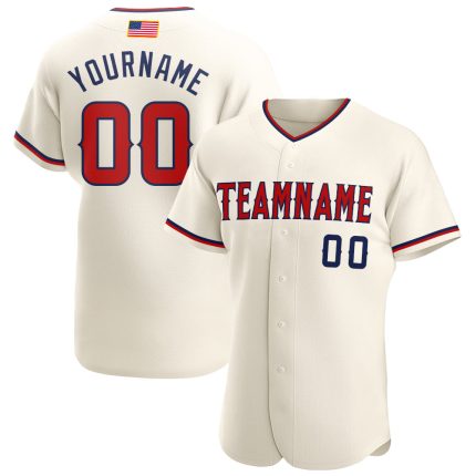 Personalized American Flag Baseball Jersey - Cream Red Navy Fashion Jersey Personalized Cream Red-Navy American Flag Fashion