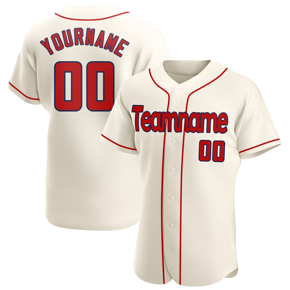 Personalized Authentic Baseball Jersey Cream Red Navy - Customizable Sports Apparel Personalized Cream Red-Navy Authentic