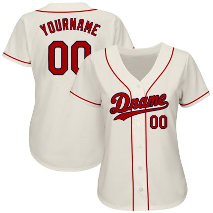Personalized Authentic Baseball Jersey in Cream Red-Navy Colors Personalized Cream Red-Navy Authentic Baseball Jersey