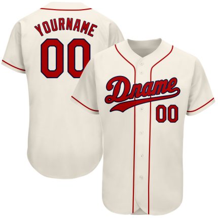 Personalized Authentic Baseball Jersey in Cream Red-Navy Colors Personalized Cream Red-Navy Authentic Baseball Jersey