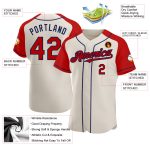 Custom Name and Number Personalized Baseball Jersey in Cream Red-Navy, Authentic Raglan Sleeves Personalized Cream Red-Navy