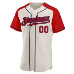 Custom Name and Number Personalized Baseball Jersey in Cream Red-Navy, Authentic Raglan Sleeves Personalized Cream Red-Navy