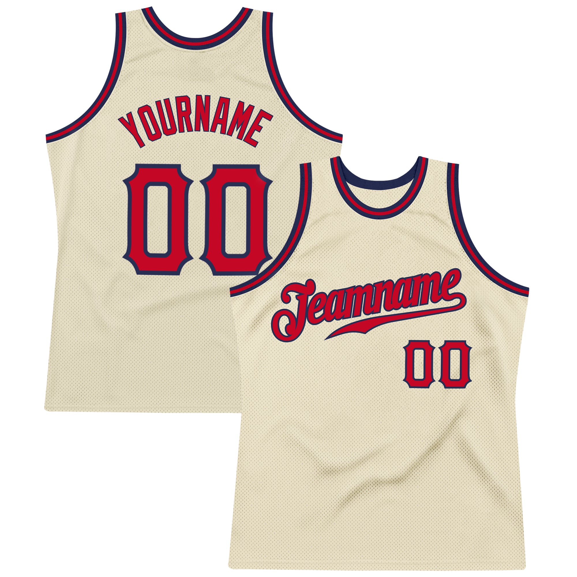 Custom Name Number Personalized Authentic Basketball Jersey Cream Red Navy Personalized Cream Red-Navy Authentic Throwback